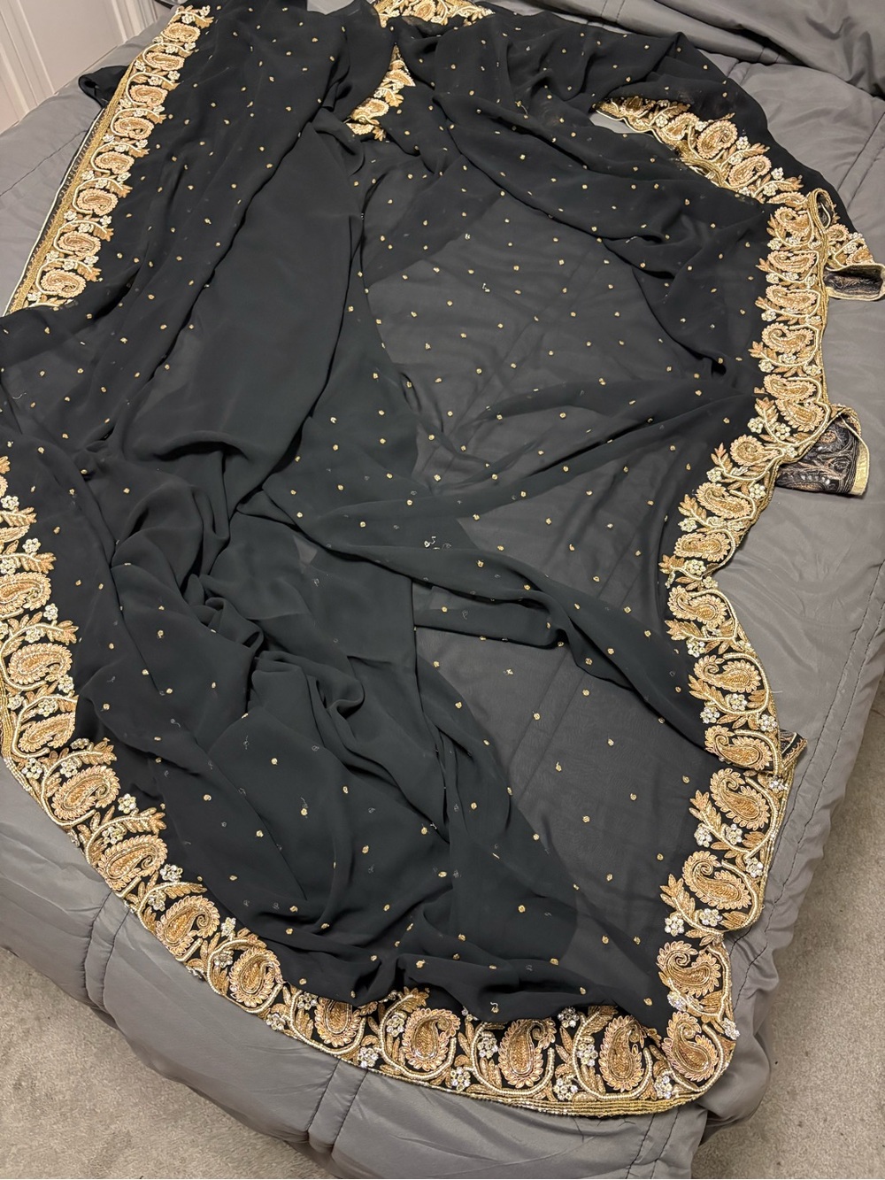 Black Sheer Saree with Gold Embellished Border paisley